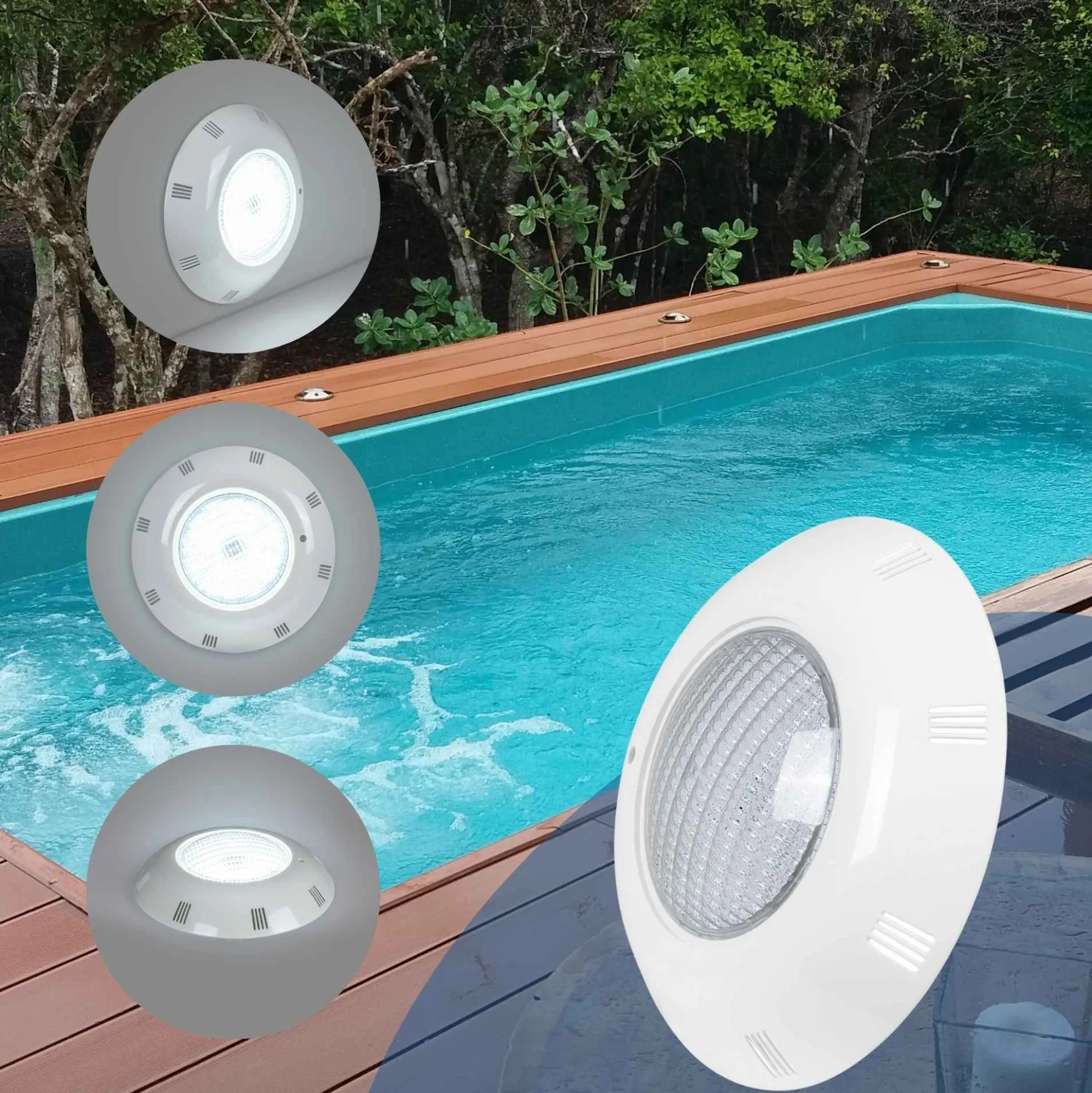 Foco LED sumergible para piscina de fibra - 12V AC - 24W - IP68 - Ø295mm