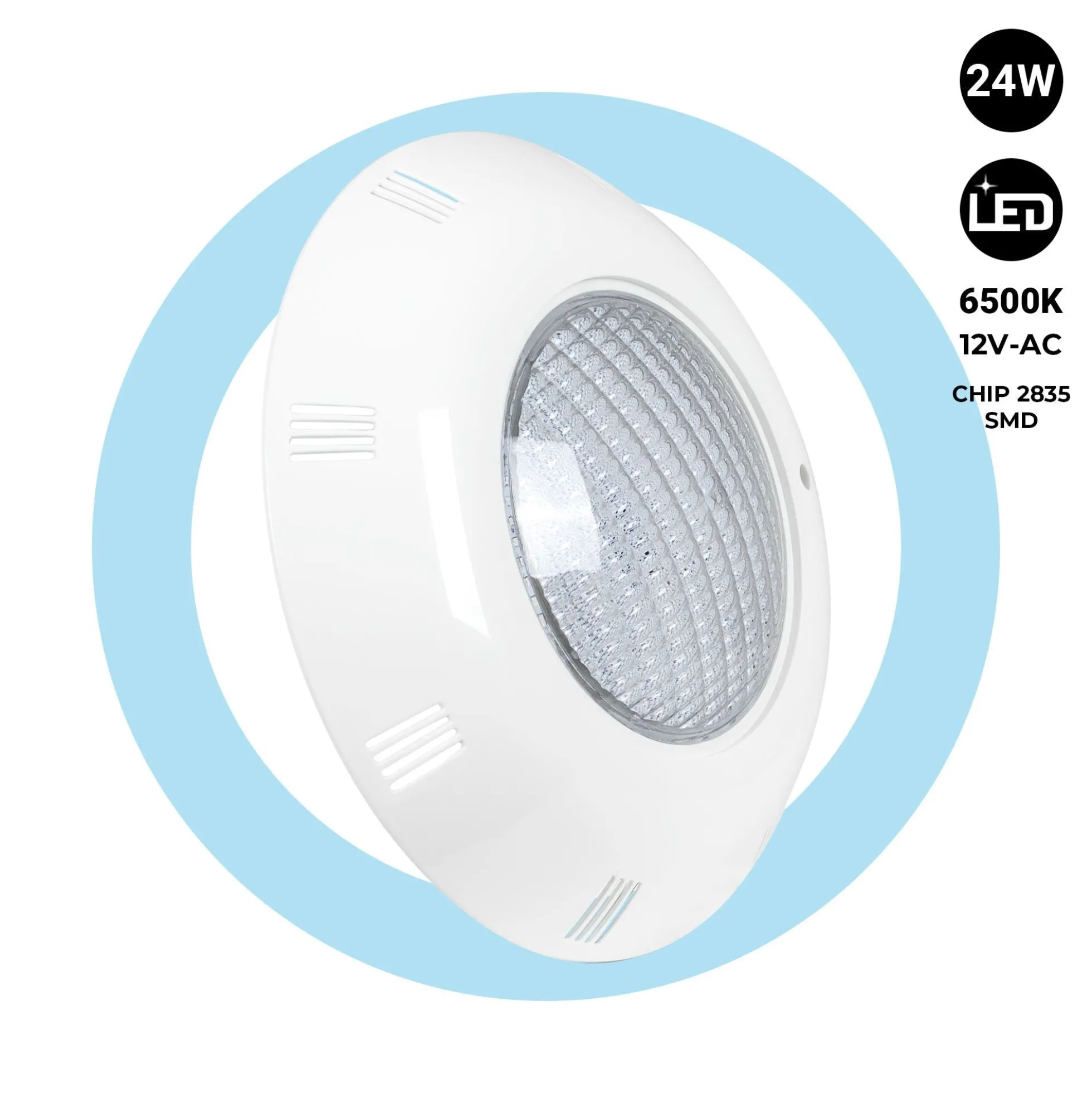Foco LED sumergible para piscina de fibra - 12V AC - 24W - IP68 - Ø295mm