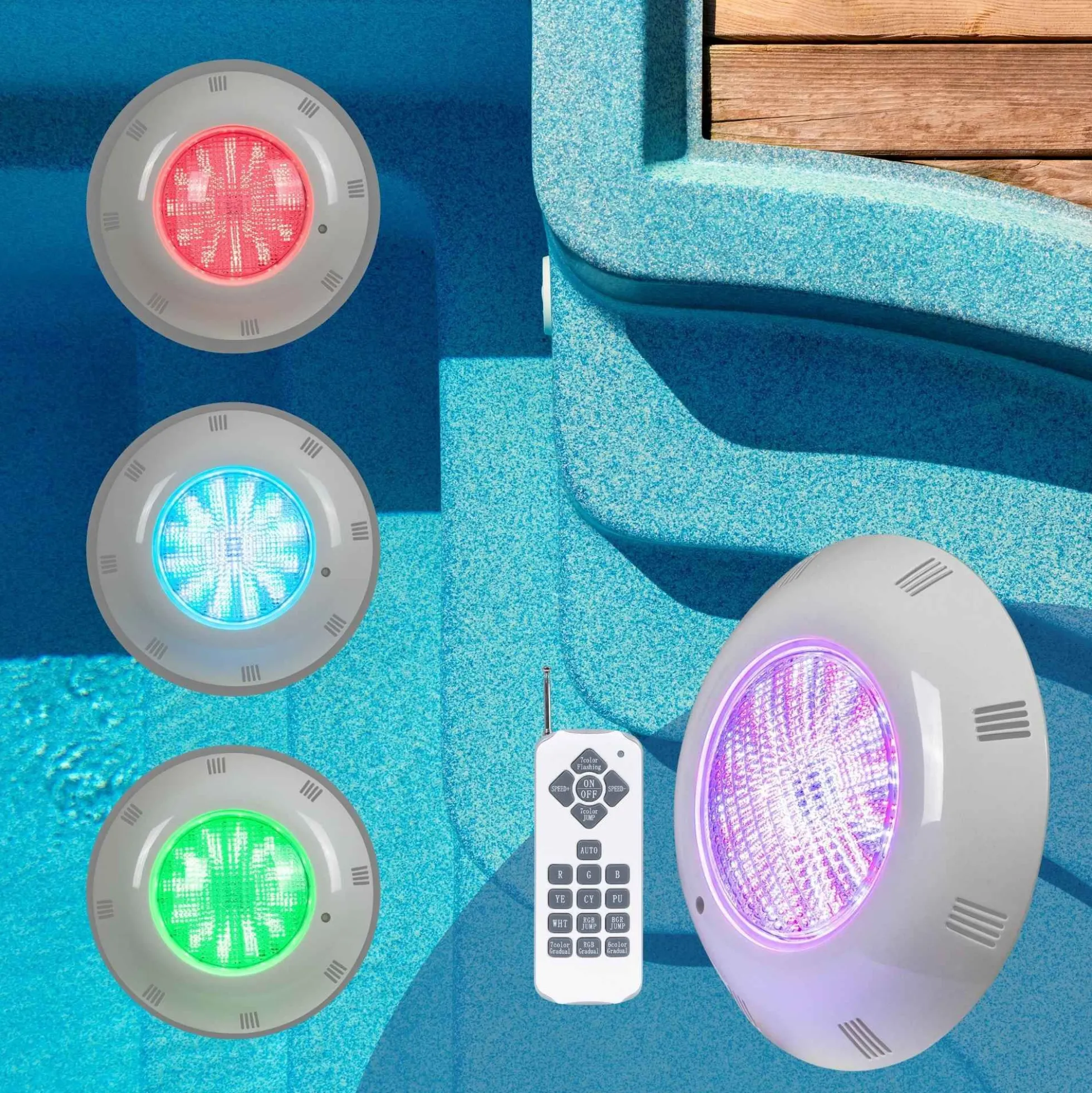 Foco LED sumergible para piscina de fibra - 12V AC - 24W - IP68 - Ø295mm