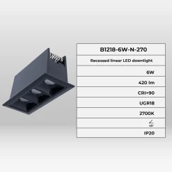 Foco lineal LED empotrable triple 6W - UGR18 - CRI90 - Chip OSRAM