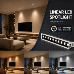 Foco lineal LED empotrable 14W - CCT - UGR18 - CRI90 - IP20