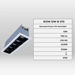 Foco lineal LED empotrable 10W - Chip OSRAM - UGR18 - CRI90