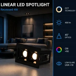 Foco lineal LED empotrable 4W - CCT - UGR18 - CRI90 - IP20