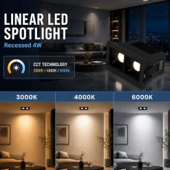 Foco lineal LED empotrable 4W - CCT - UGR18 - CRI90 - IP20