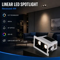 Foco lineal LED empotrable 4W - CCT - UGR18 - CRI90 - IP20