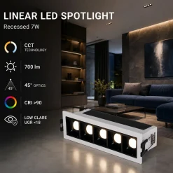 Foco lineal LED empotrable 7W - CCT - UGR18 - CRI90 - IP20