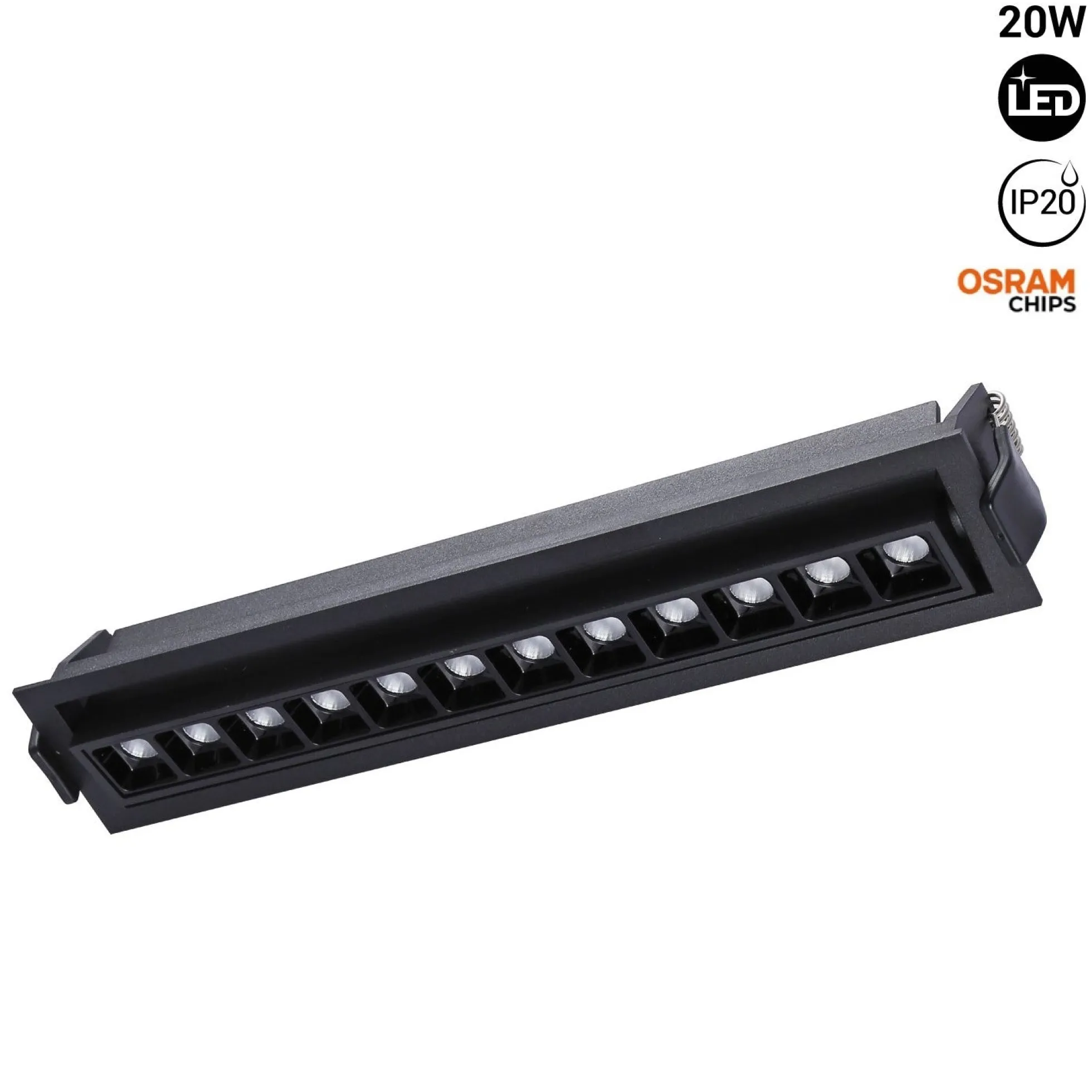 Foco lineal LED empotrable 20W - Orientable - UGR18 - CRI90 - Chip OSRAM - 2800K