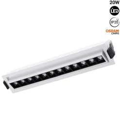 Foco lineal LED empotrable 20W - Orientable - UGR18 - CRI90 - Chip OSRAM - 2800K