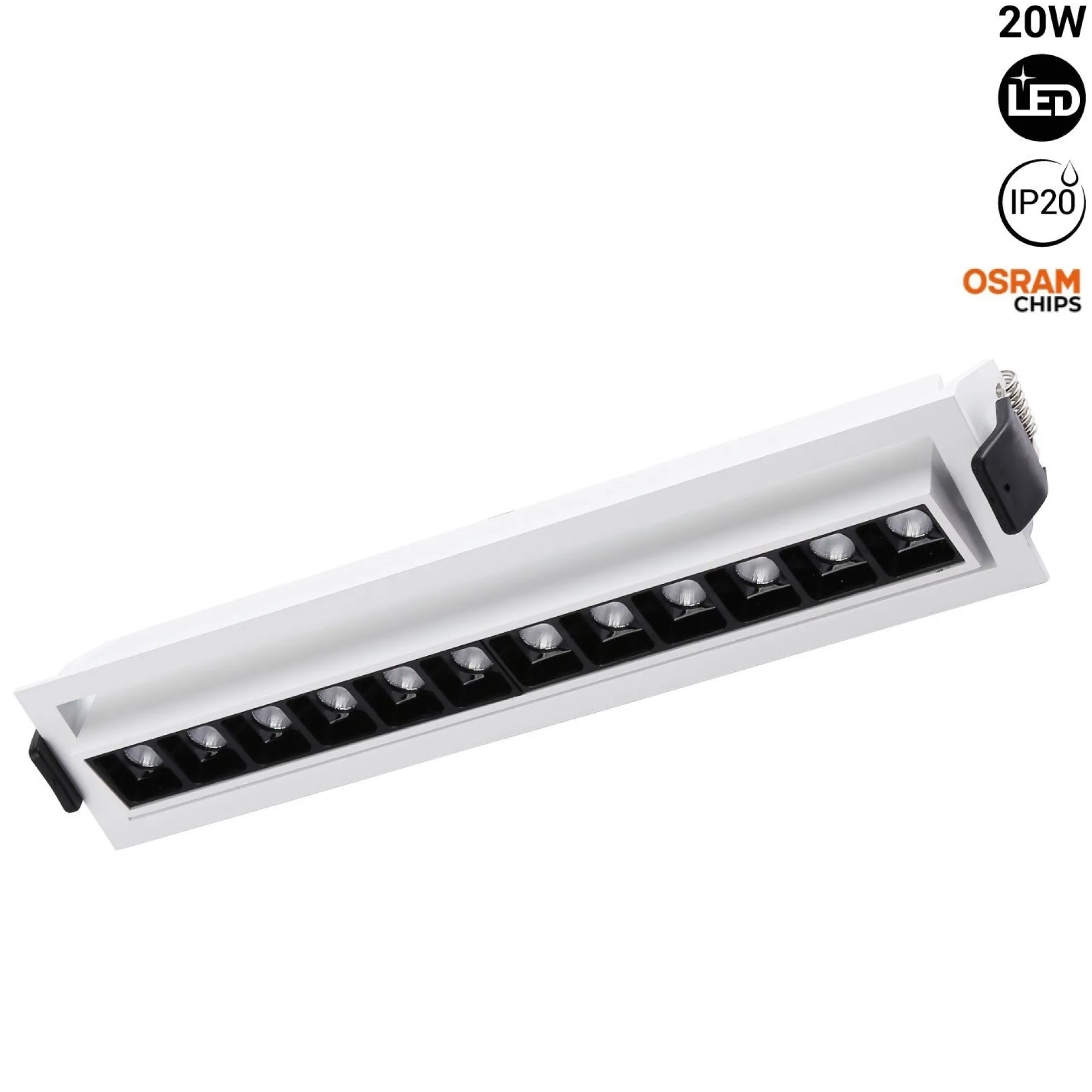 Foco lineal LED empotrable 20W - Orientable - UGR18 - CRI90 - Chip OSRAM - 2800K