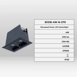 Foco lineal LED empotrable 4W - UGR18 - CRI90 - Chip OSRAM