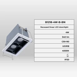 Foco lineal LED empotrable 4W - UGR18 - CRI90 - Chip OSRAM