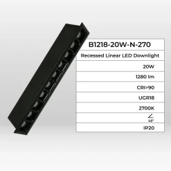 Foco lineal LED empotrable 20W - UGR18 - CRI90 - Chip OSRAM
