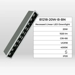 Foco lineal LED empotrable 20W - UGR18 - CRI90 - Chip OSRAM