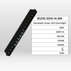 Foco lineal LED empotrable 30W - UGR18 - CRI90 - Chip OSRAM