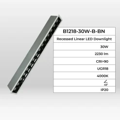 Foco lineal LED empotrable 30W - UGR18 - CRI90 - Chip OSRAM