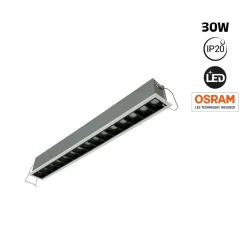 Foco lineal LED empotrable 30W - UGR18 - CRI90 - Chip OSRAM