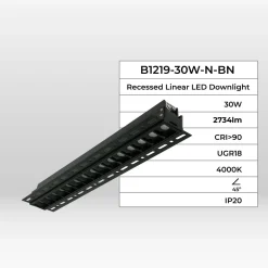 Foco lineal LED trimless / integración - 30W - UGR18 - CRI90