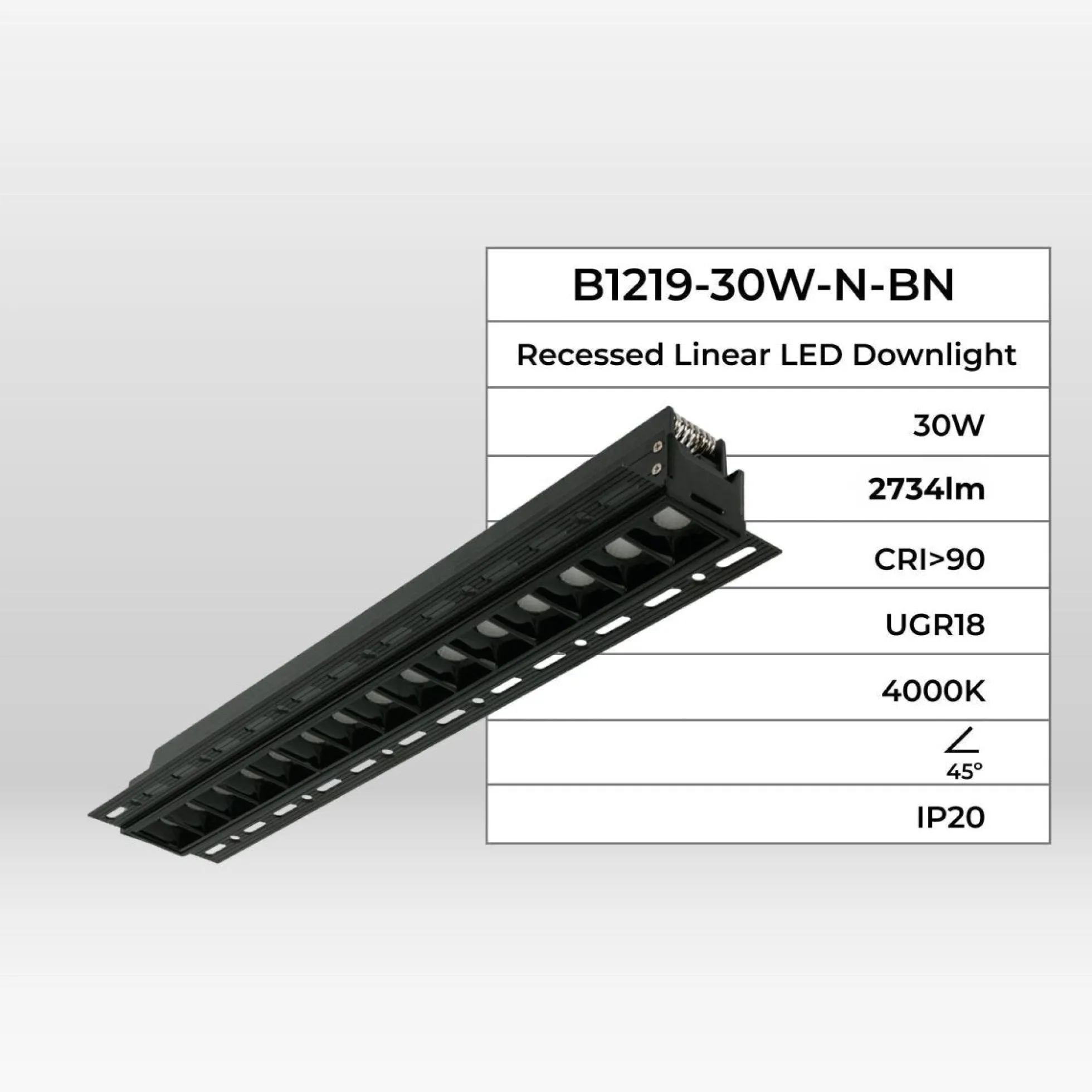 Foco lineal LED trimless / integración - 30W - UGR18 - CRI90