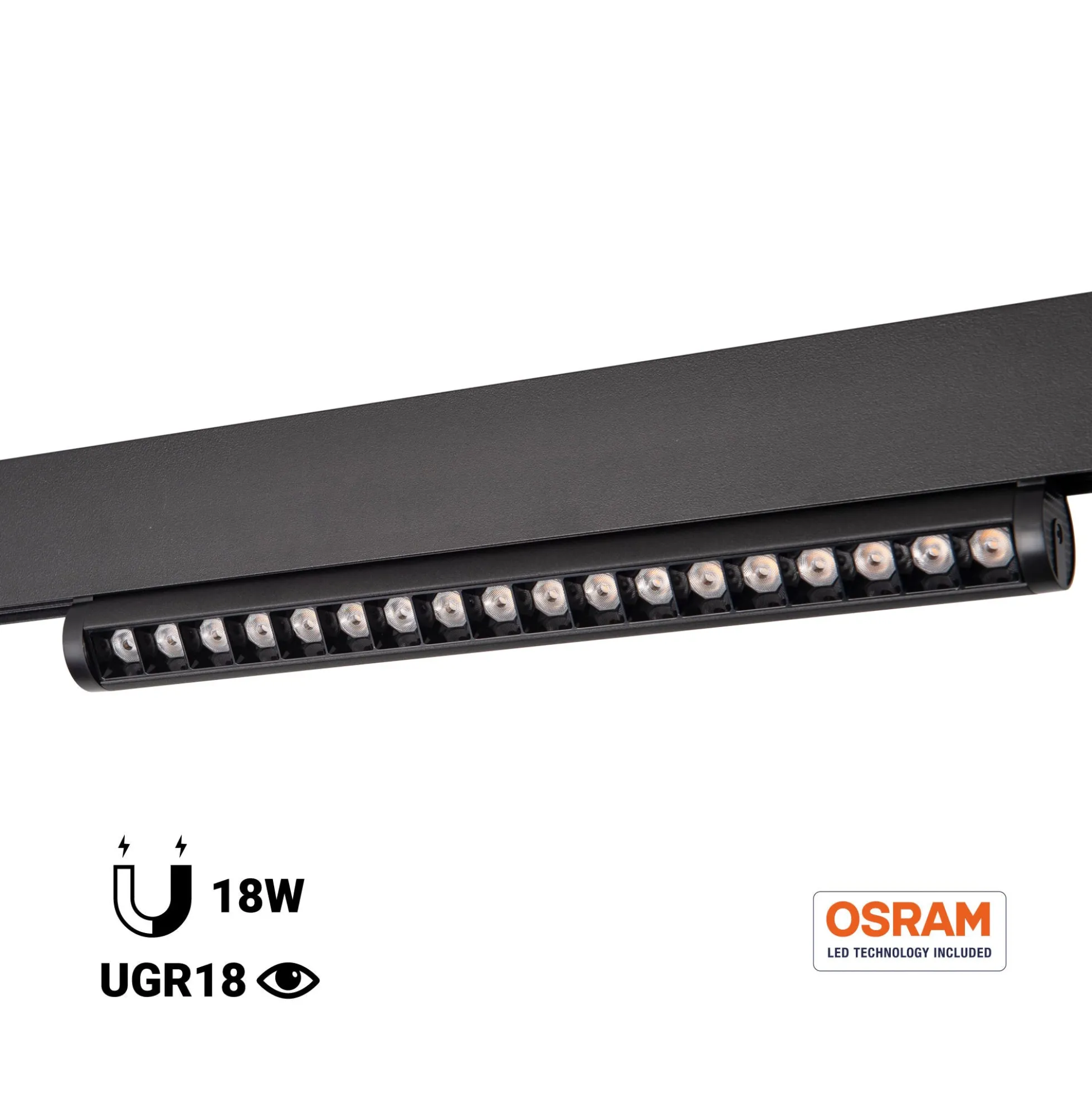 Foco lineal orientable para carril magnético 48V - 18W - Chip OSRAM - UGR18 - CRI90
