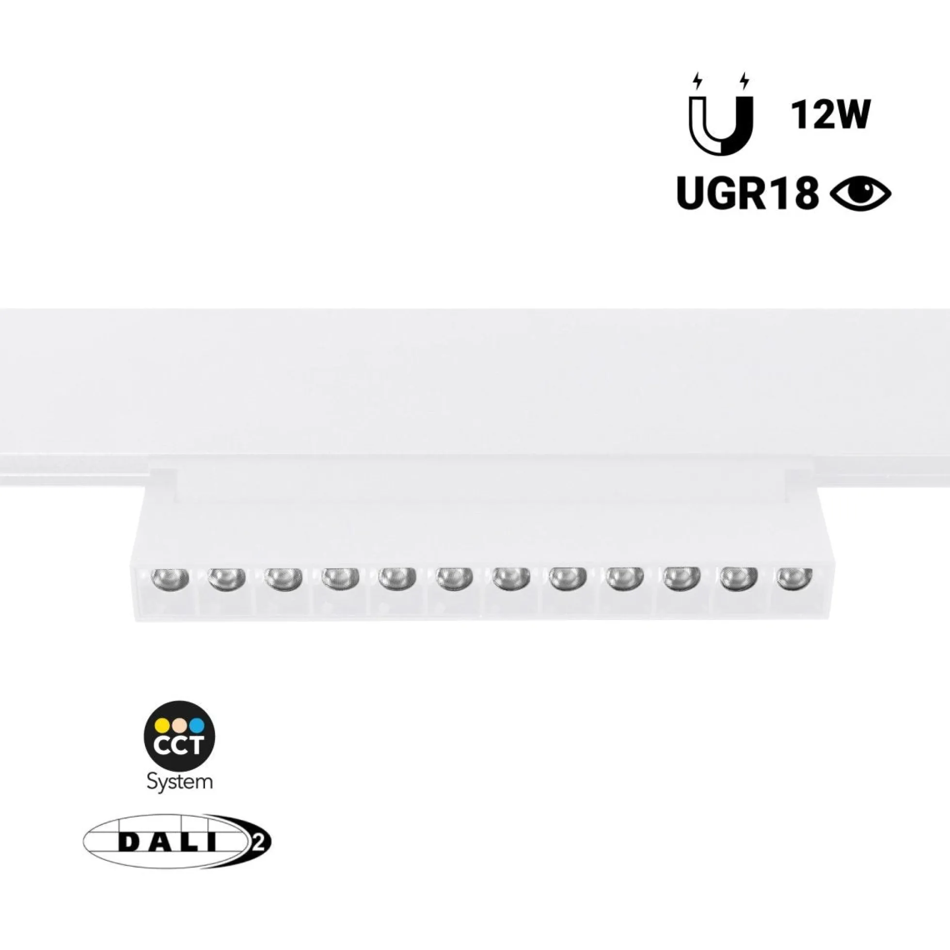 Foco lineal orientable para carril magnético 48V CCT - 12W - DALI regulable - UGR18