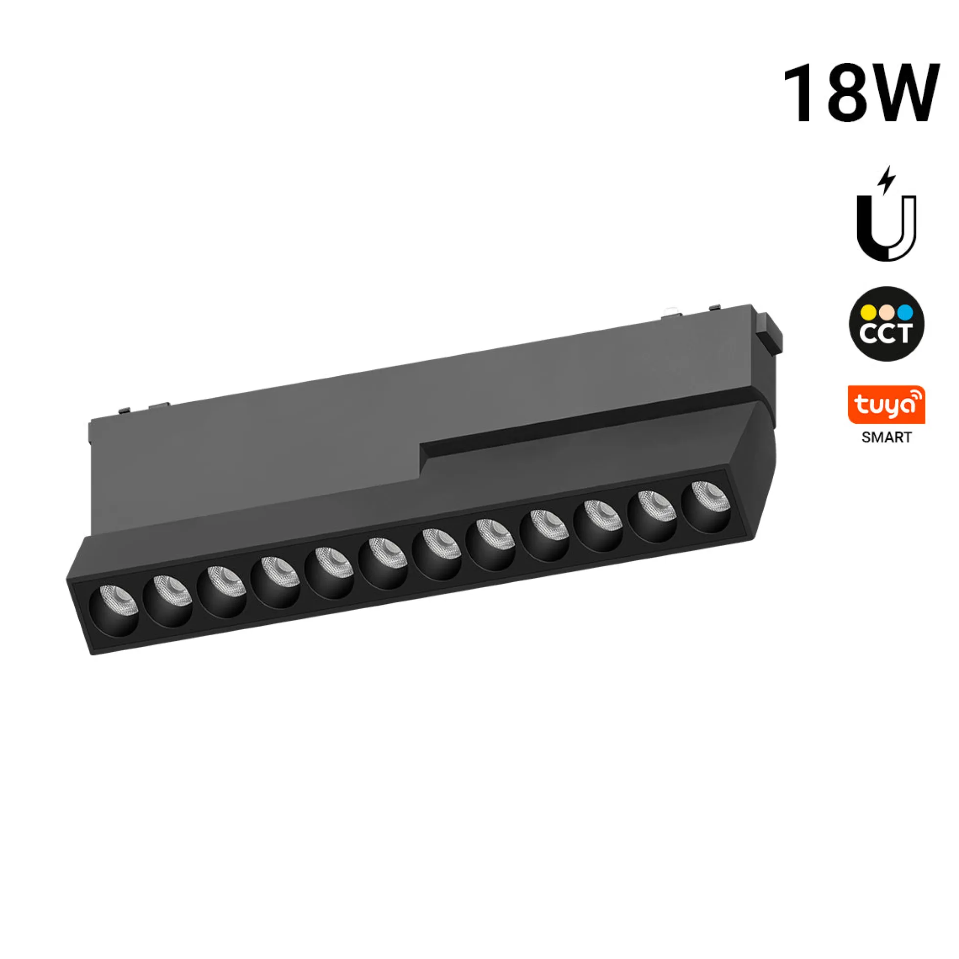 Foco lineal orientable para carril magnético - 18W - 26mm - CCT + SMART - UGR18 - 48V