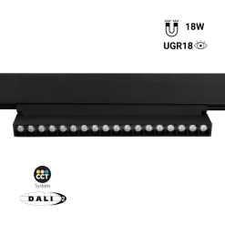 Foco lineal orientable para carril magnético 48V CCT - 18W - Regulación DALI-2 - UGR18