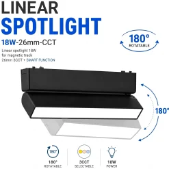 Foco lineal orientable para carril magnético - 18W - 120º - 26mm - CCT + SMART - 48V