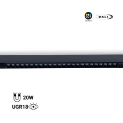 Foco lineal para carril magnético 48V CCT - 20W - Regulación DALI-2 - UGR18