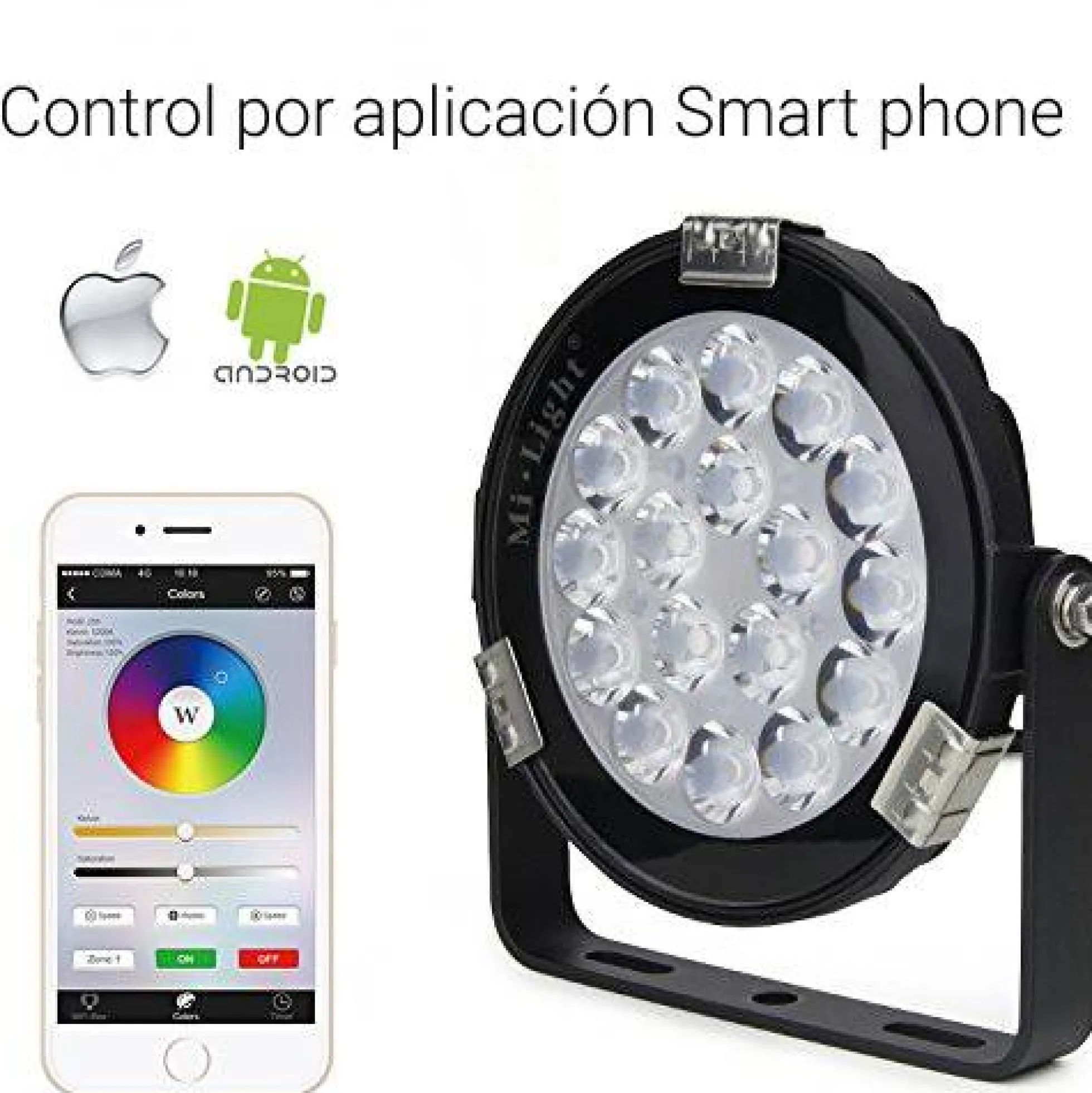 Foco proyector LED 9W RGB+CCT control por RF/WiFi - IP65