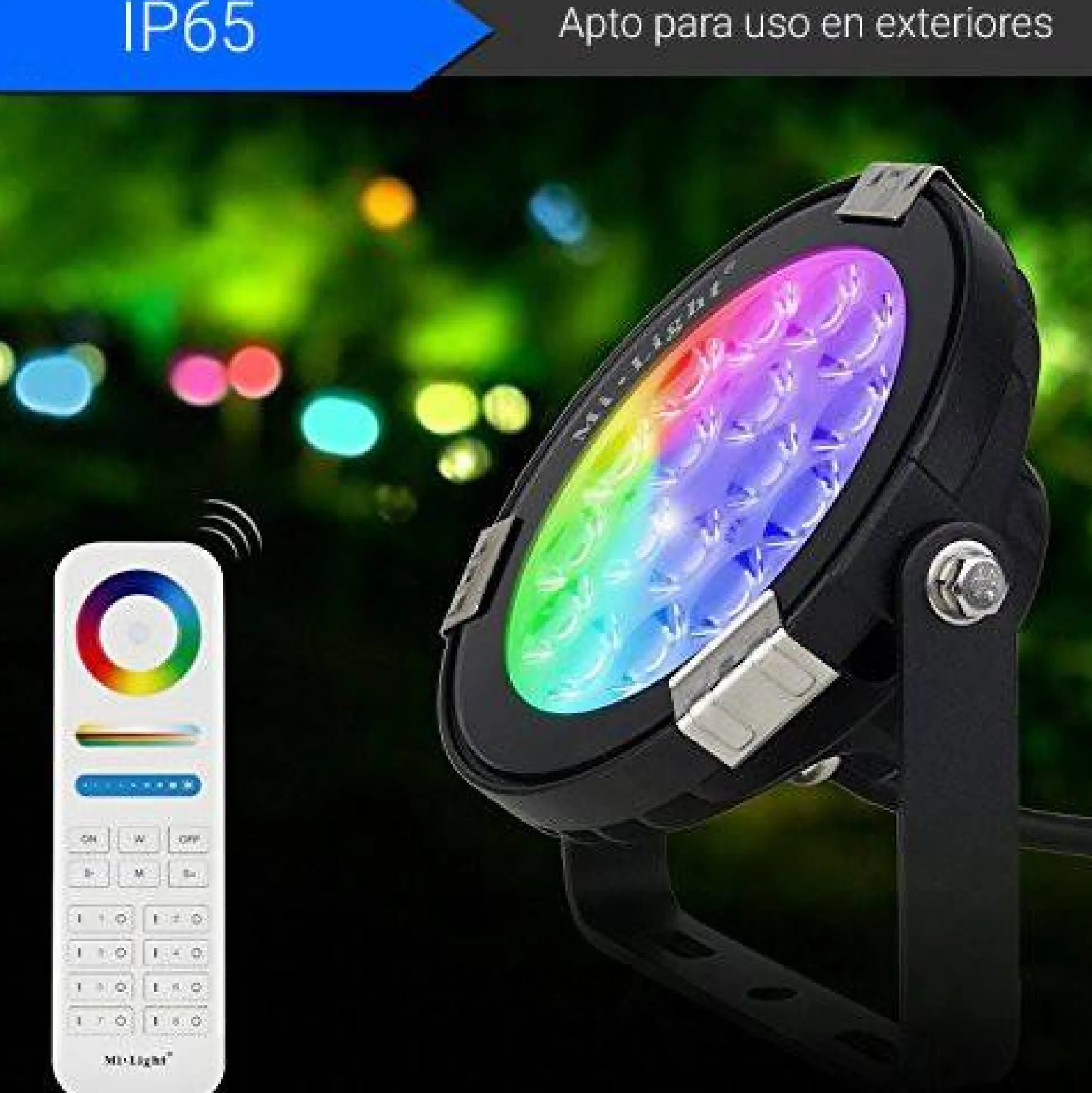 Foco proyector LED 9W RGB+CCT control por RF/WiFi - IP65
