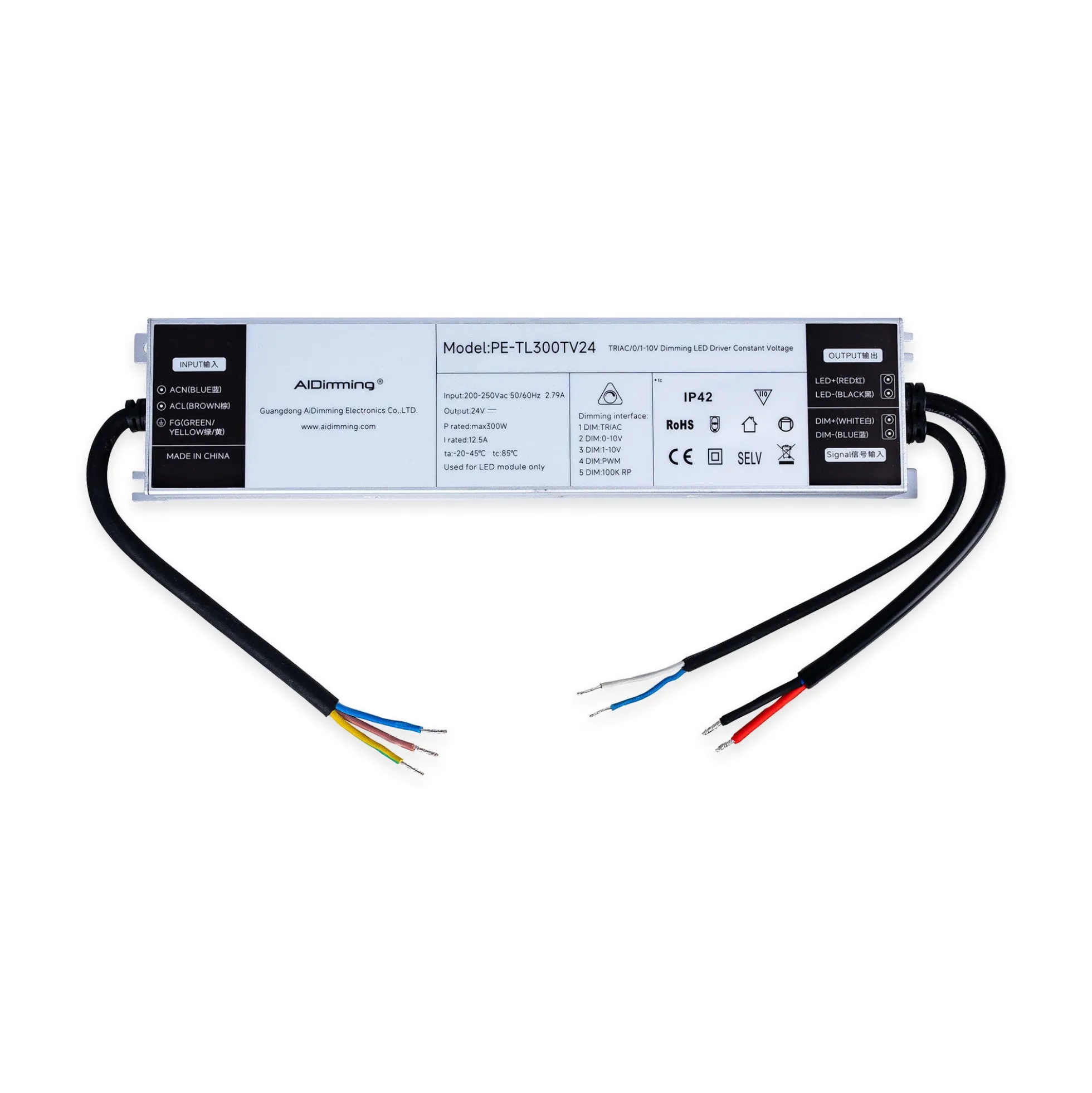 Fuente de alimentación dimmable TRIAC/0-10V 200-250V - Salida 24V - 12,5A - 300W