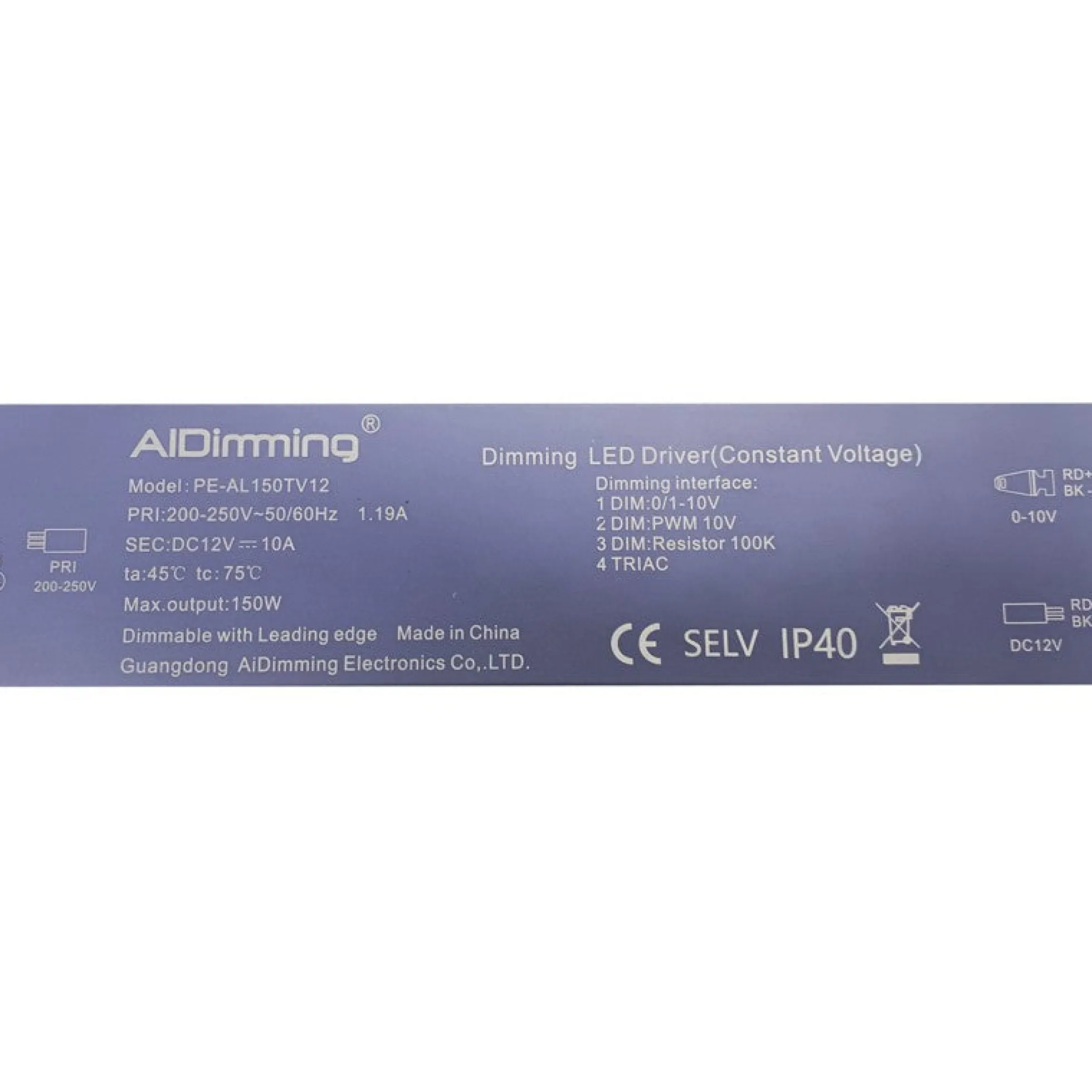 Fuente de alimentación dimmable TRIAC/0-10V DC 12V 150W 10A IP40