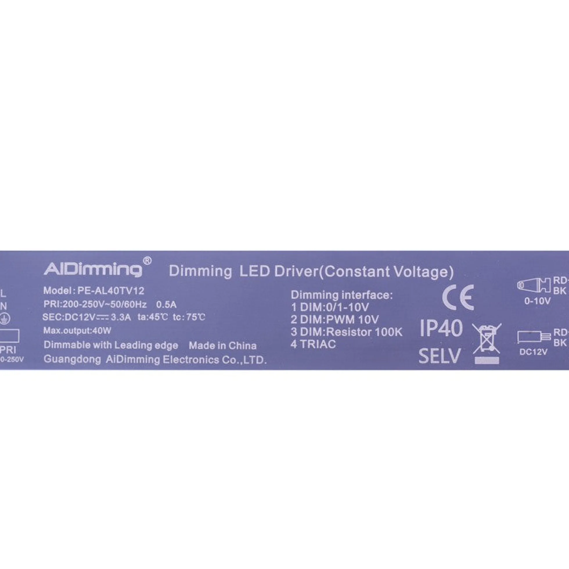Fuente de alimentación regulable TRIAC DC 12V 3.3A 40W IP40