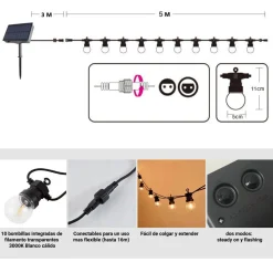 Guirnalda LED con panel solar de 8 metros con 10 bombillas integradas
