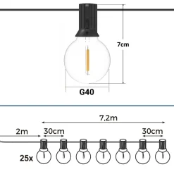 Guirnalda solar exterior - 25 Bombillas LED filamento E10 - IP44 - 9,2 metros