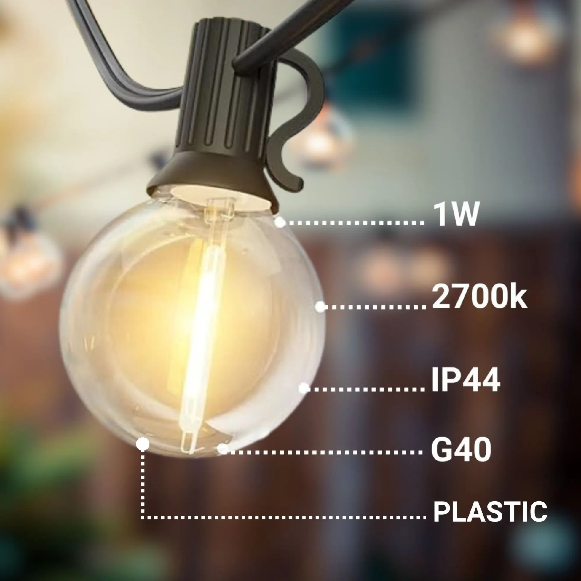 Guirnalda solar exterior - 25 Bombillas LED filamento E10 - IP44 - 9,2 metros