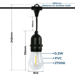 Guirnalda solar exterior - 15 Bombillas LED filamento E27 - IP44 - 10 metros