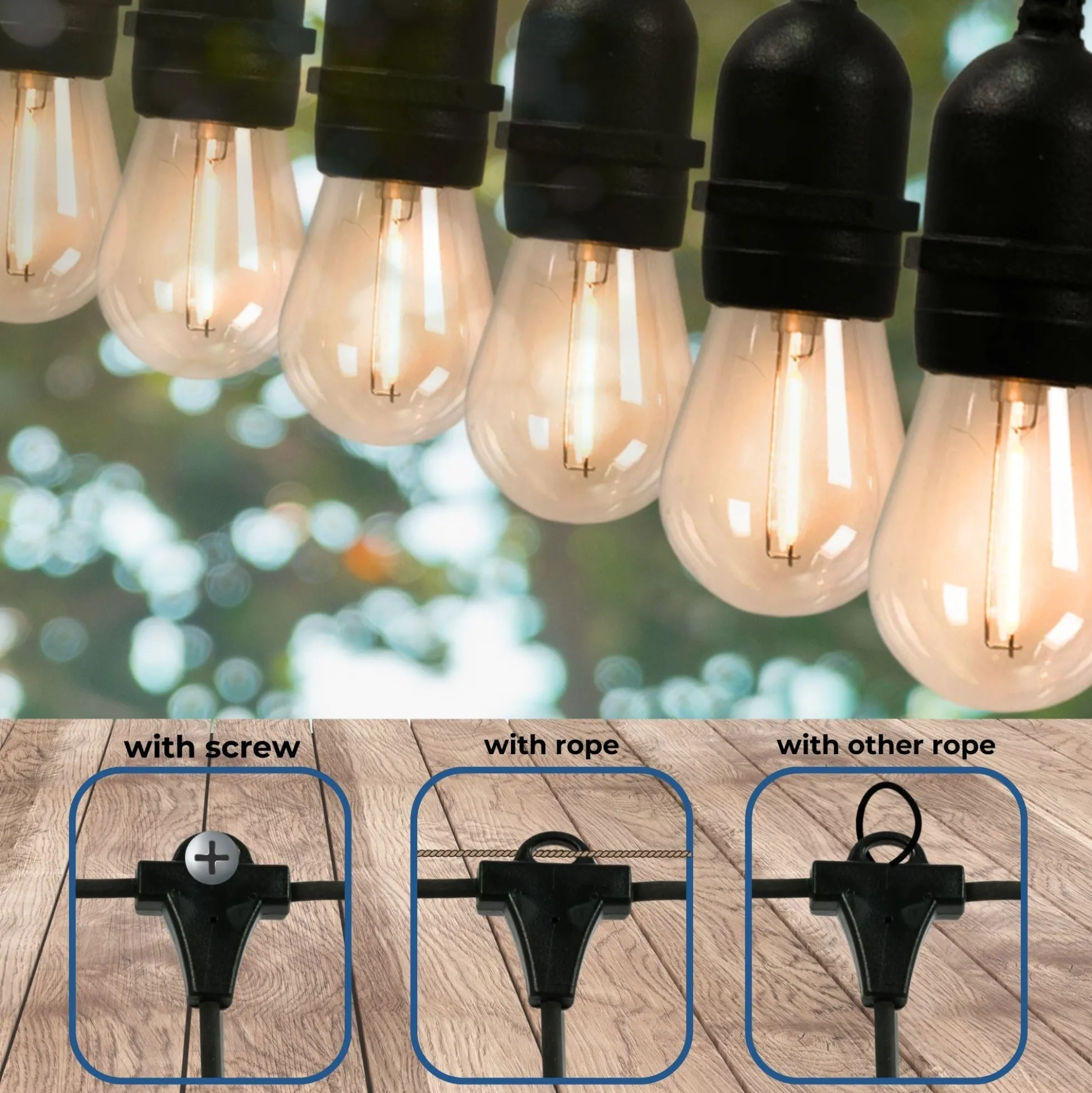 Guirnalda solar exterior - 15 Bombillas LED filamento E27 - IP44 - 10 metros