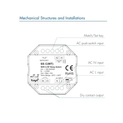 Interruptor Relay - WiFi+RF - 100-240V AC - 10A-8A-6A - TUYA - Skydance
