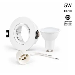 KIT - Aro downlight basculante Ø75mm + Bombilla GU10 5W + Casquillo GU10