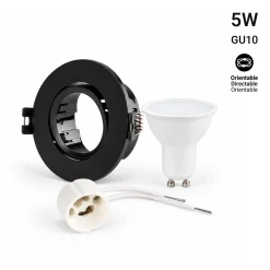 KIT - Aro downlight basculante Ø75mm + Bombilla GU10 5W + Casquillo GU10