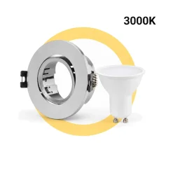 KIT - Aro downlight basculante Ø75mm + Bombilla GU10 5W + Casquillo GU10