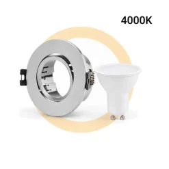 KIT - Aro downlight basculante Ø75mm + Bombilla GU10 5W + Casquillo GU10