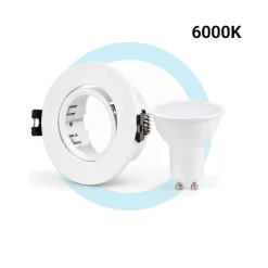 KIT - Aro downlight basculante Ø75mm + Bombilla GU10 5W + Casquillo GU10