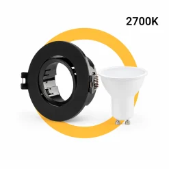 KIT - Aro downlight basculante Ø75mm + Bombilla GU10 5W + Casquillo GU10