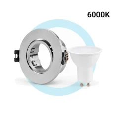 KIT - Aro downlight basculante Ø75mm + Bombilla GU10 5W + Casquillo GU10