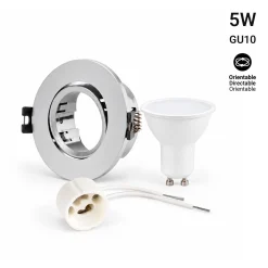 KIT - Aro downlight basculante Ø75mm + Bombilla GU10 5W + Casquillo GU10