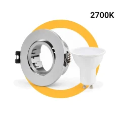 KIT - Aro downlight basculante Ø75mm + Bombilla GU10 5W + Casquillo GU10