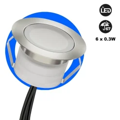 Kit 6 focos LED empotrables en suelo 0,3W 12V-DC IP67