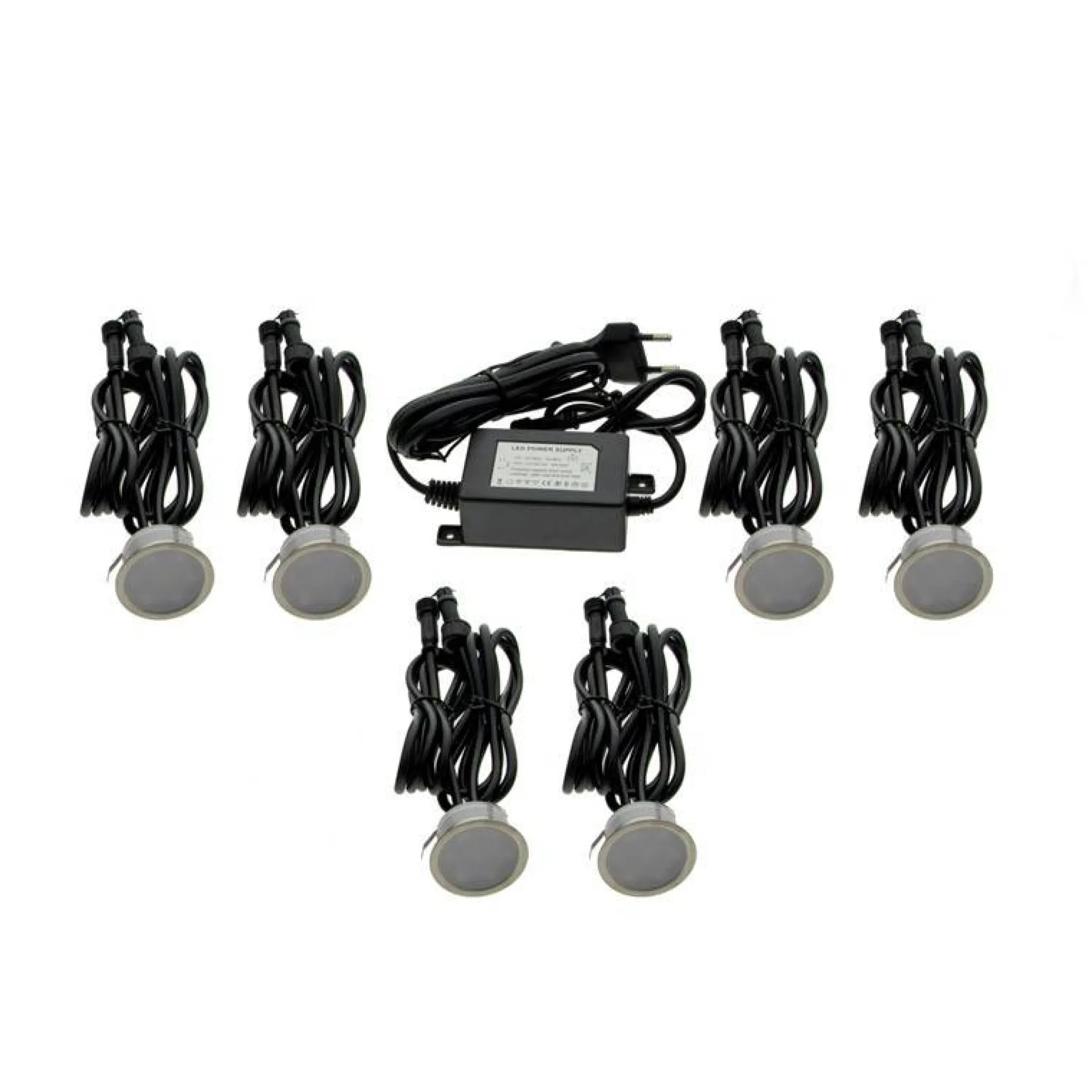Kit 6 focos LED empotrables en suelo Ø40x20mm 0,4W 12V-DC IP67
